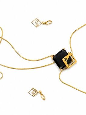 Modern Geometric Jewelry Set NWT Black Glass Pearl Adjustable Necklace
